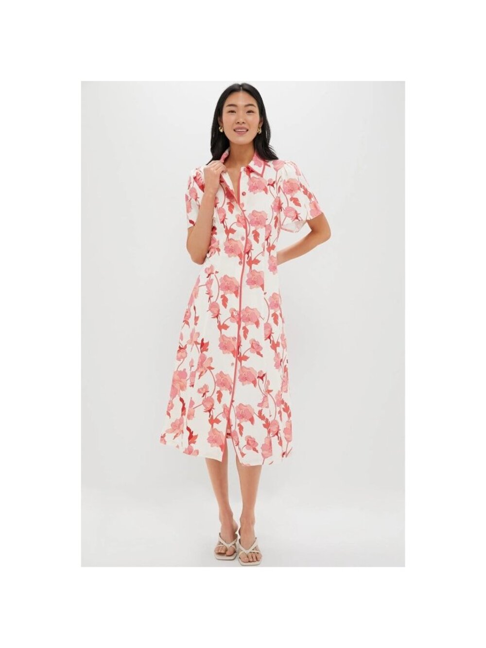 HYACINTH HOUSE Peppa Floral Midi Dress Coral Multi Size Small NWT